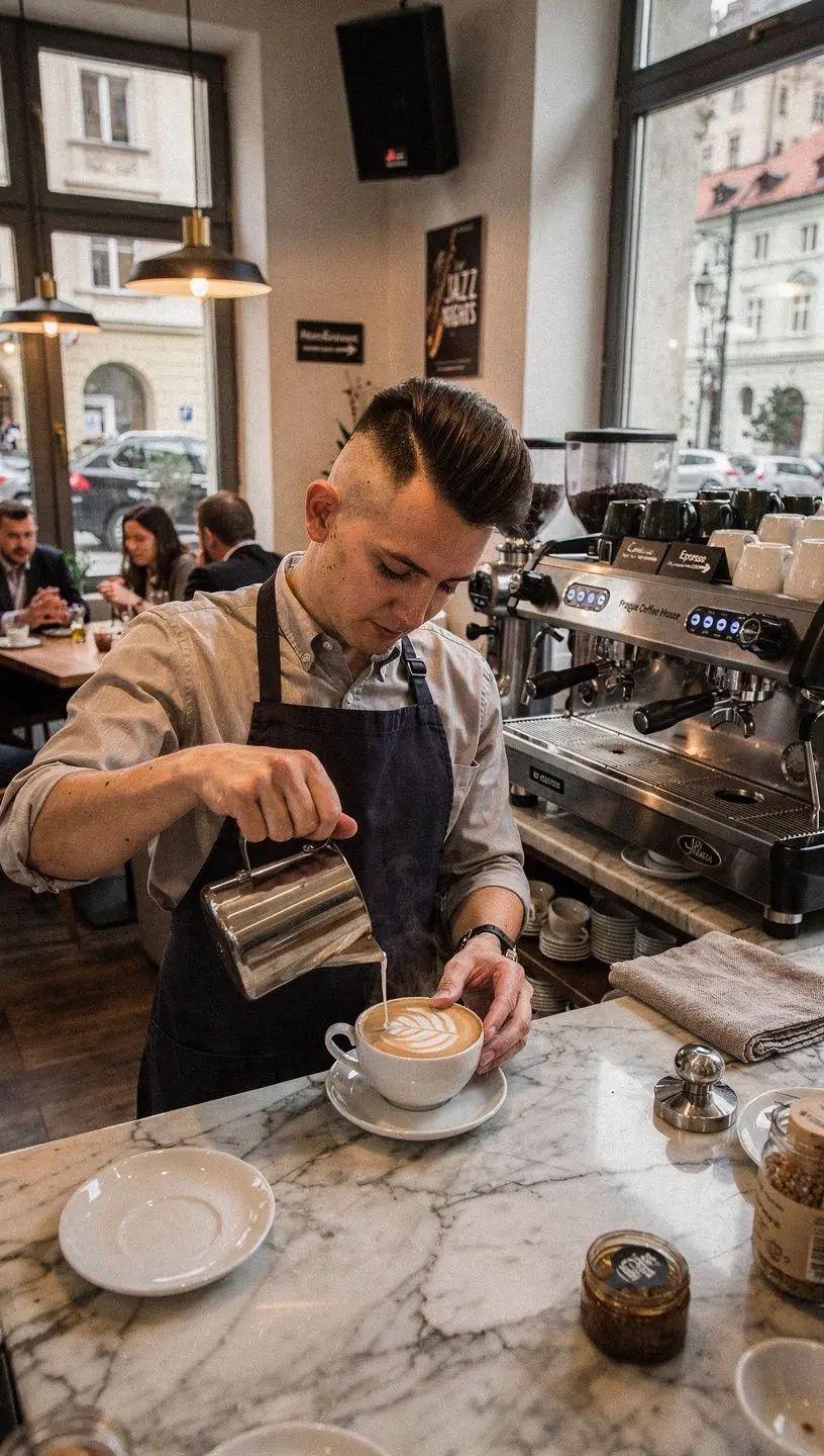 Káva servírovaná v elegantní keramické šálku.